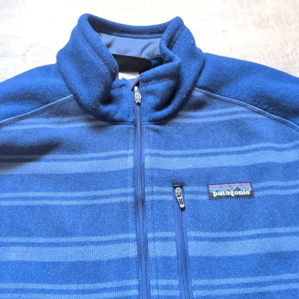 Mens PATAGONIA Blue Striped 1/2 Zip BETTER SWEATER Fleece Pullover Jacket Large